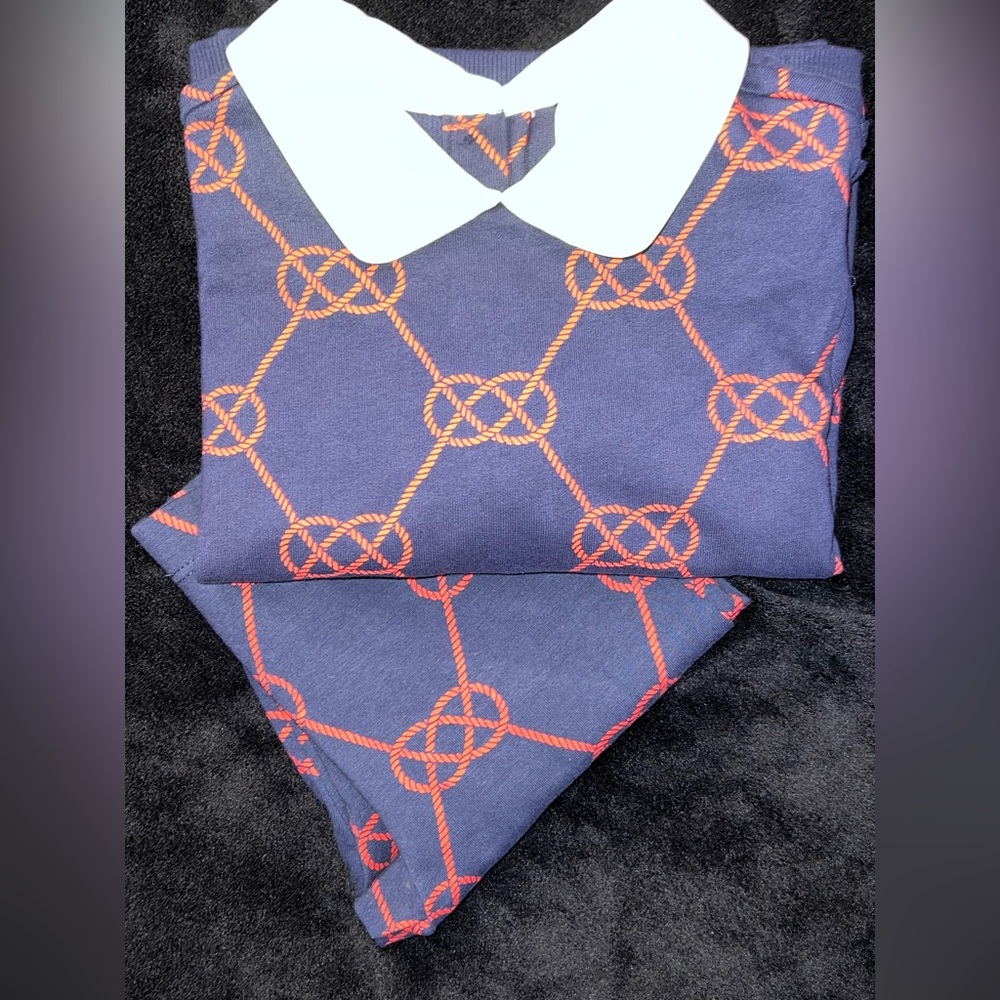 Janie and Jack Navy Collared Top with Red Nautical design